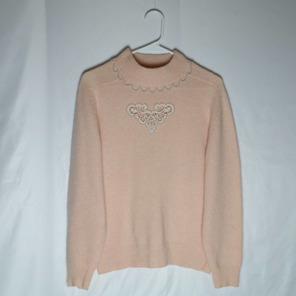 Vintage Valerie Stevens Sweater Women's S Pink Long Sleeve Lambswool Mock Neck